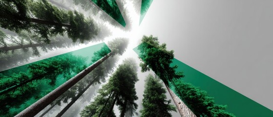 Poster - Eco Financial Data Visualization with Forest Silhouettes and Transparent Market Graphs for ESG Reporting and Sustainable Investment Insights