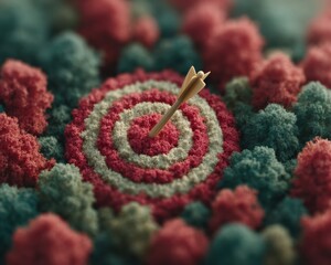 Poster - Aerial View of Bullseye Target with Arrow in Forest Landscape Symbolizing Precision Conservation and Accurate Climate Goal Achievement