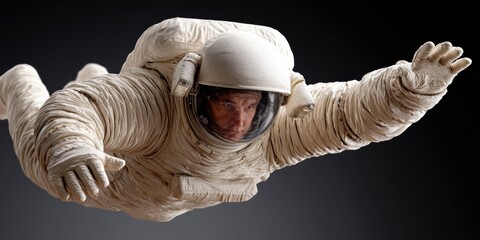 Poster - Astronaut in Detailed Spacesuit Floating with Arm Extended on Isolated Background Futuristic Space Exploration and Inspirational Achievement Concept