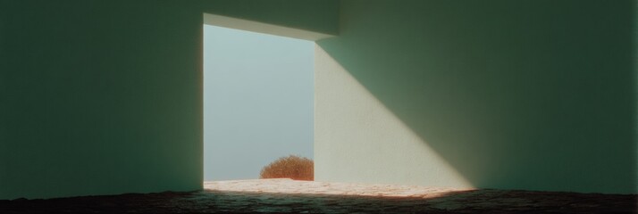 Poster - Minimalist architectural tunnel with stone floor and natural light beam - modern conceptual imagery embodying transition, mindfulness, and new beginnings