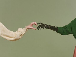 Aufkleber - Human and robotic hands forming heart shape symbolizing emotional connection and compassionate automation in technology and future innovation