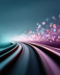 Poster - Futuristic Digital Network Overlay on Curved Highway Transport System with Neon Light Trails for Smart Logistics and Connected Infrastructure