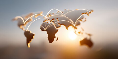 Leinwandbilder - Digital Globe with Export Tariff Trade Routes and Currency Symbols over Urban Skyline Global Commerce Network and Economic Consulting Web Banner