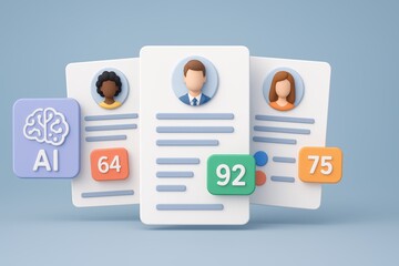 Aufkleber - Three Professional Resumes Featuring AI Analysis and User Scores in a Modern Digital Layout