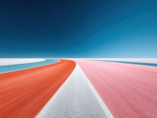 Aufkleber - Abstract racing circuit with vibrant colored asphalt and smooth curvature under clear blue sky - modern motorsport texture for dynamic branding and digital use