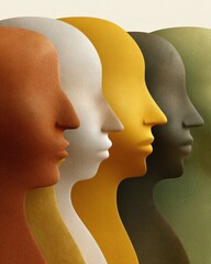 Aufkleber - Abstract textured silhouettes of diverse human profiles in warm earth tones symbolizing unity, inclusion, and community cohesion for social justice campaigns