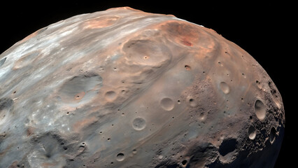 Wall Mural - A high-resolution, detailed rendering of Phobos, one of Mars's natural satellites, showcasing its distinct irregular, non-spherical shape.