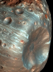 Wall Mural - A high-resolution, detailed rendering of Phobos, one of Mars's natural satellites, showcasing its distinct irregular, non-spherical shape.