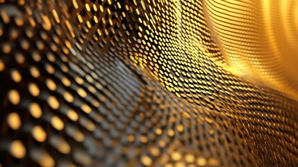 Poster - Dynamic golden wave pattern with circular perforations creates a modern aesthetic