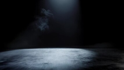 Poster - Dramatic spotlight shining on a concrete stage floor filled with abstract smoke for product placement or artistic exhibition backdrop.