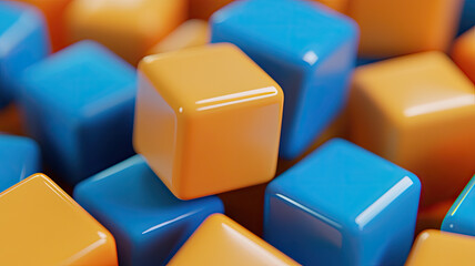Poster - Vibrant 3D cubes in alternating orange and blue colors, creating playful pattern