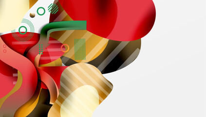 Aufkleber - Abstract design features flowing shapes, vibrant colors. Red, green, yellow elements create dynamic composition. Modern aesthetic.