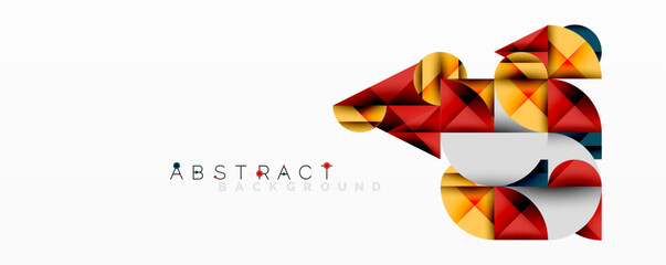 Aufkleber - Geometric shapes form abstract design. Red, orange, yellow hues dominate white background. Modern, stylish composition.