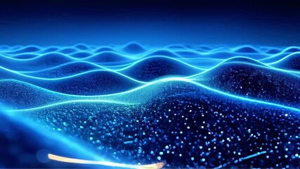 Poster - Abstract Blue Waves: Glowing Particle Field Animation