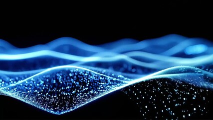 Poster - Abstract Blue Waves: Glowing Particles and Dynamic Flow