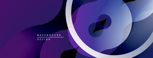 Poster - Abstract purple design features overlapping shapes, gradients, white circle. Modern, dynamic composition suitable for backgrounds.