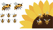 © DesignVectX - Bees and sunflower illustration with honeybee group vector in yellow black colors