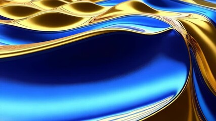Poster - Abstract blue and gold liquid waves flowing with fluid dynamic motion creates a luxurious and elegant feel.