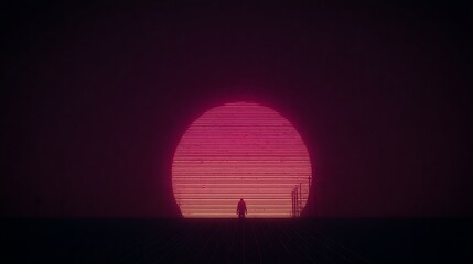 Poster - Retro sunset with solitary figure standing