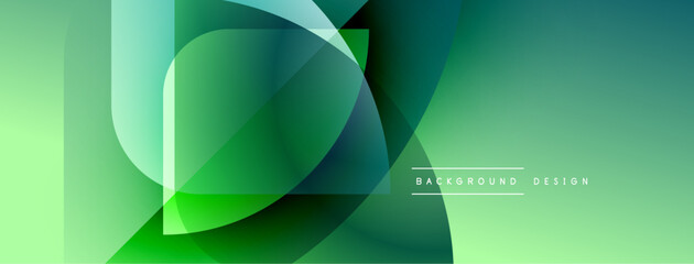 Aufkleber - Abstract green gradients form overlapping shapes. Modern design suggests fluidity, innovation, visual harmony. Minimal text present.