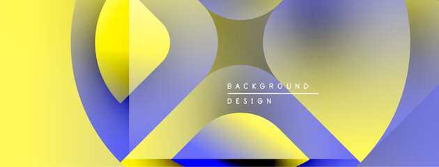 Poster - Abstract geometric shapes overlap. Yellow, blue, gray gradients create modern design. Minimalist composition, clean aesthetic. Background text present.
