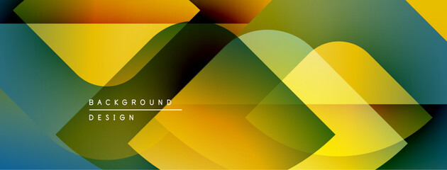 Poster - Abstract geometric shapes overlap, creating vibrant color gradients. Yellows, greens, blues blend seamlessly. Modern design element.
