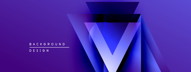 Poster - Abstract geometric design. Purple gradients create layered shapes, forming central V symbol. Minimalist style, modern aesthetic.