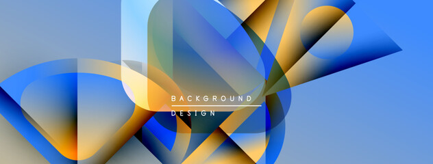 Aufkleber - Abstract geometric shapes overlap, creating dynamic blue, gold composition. Modern design elements suggest fluidity, movement. Background features text.