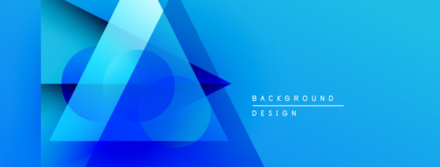 Aufkleber - Abstract blue geometric shapes overlap creating dynamic background. Gradient effect adds depth, modern feel. Text reads background design.