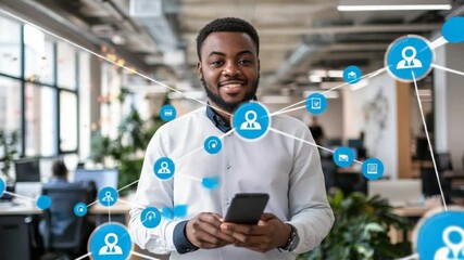 Poster - Young entrepreneur using smartphone for business networking and global connection