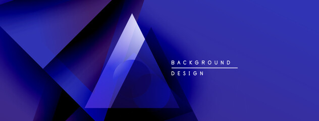 Fototapete - Abstract blue design features overlapping geometric shapes. Gradient shades create depth, modern aesthetic. Text reads background design.
