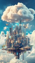 Poster - Ethereal Metropolis: A Floating City Connected by Cloud Technology and Data Streams