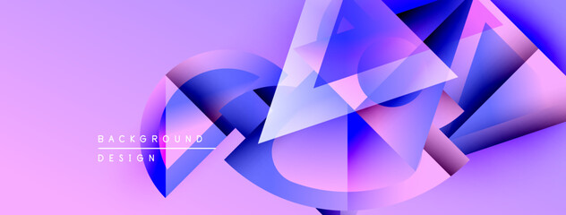 Fototapete - Abstract geometric shapes, vibrant colors blend. Purple, blue hues dominate design. Modern background texture, dynamic composition.