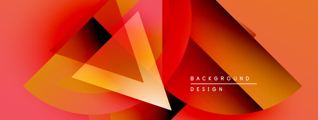 Fototapete - Abstract geometric shapes overlap. Warm red, orange hues dominate design. Text reads background design. Modern aesthetic.