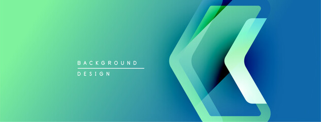 Aufkleber - Abstract gradient background features layered chevron shapes. Teal, green, blue hues create modern visual effect. Minimalist design.