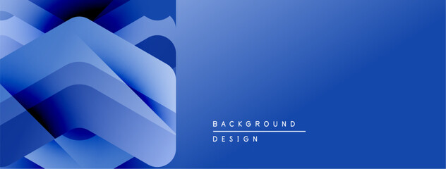 Poster - Abstract blue design. Layered shapes create dynamic visual effect. Gradient colors suggest depth, modern aesthetic. Simple text labels background, design.