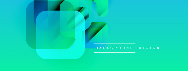 Aufkleber - Abstract geometric shapes overlap, creating vibrant turquoise, green gradients. Modern design element for backgrounds, presentations.
