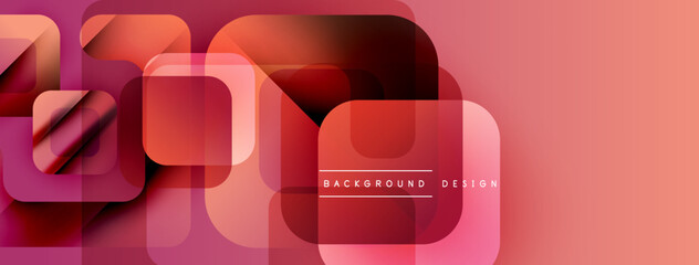 Aufkleber - Abstract geometric pattern. Overlapping squares create vibrant, modern design. Gradient shades of red, pink, orange present smooth transitions.