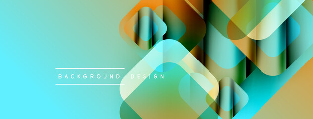 Aufkleber - Abstract geometric pattern. Overlapping squares create vibrant gradient effect. Turquoise, green, gold hues dominate composition. Modern design element.