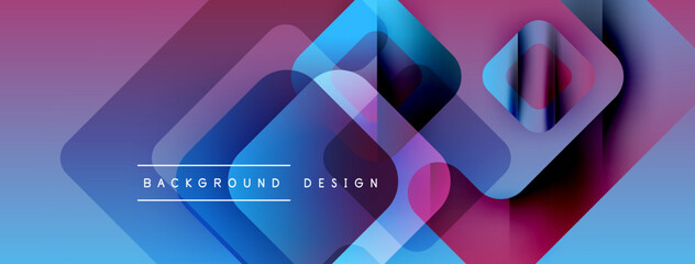 Poster - Abstract geometric shapes overlap, creating vibrant gradient effect. Blue, purple, pink hues dominate composition. Modern design element.