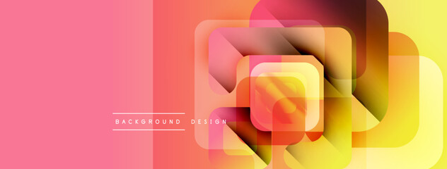 Poster - Abstract geometric shapes overlap, creating vibrant color gradients. Pink, yellow, orange hues dominate design. Modern background texture.
