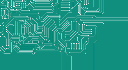 Poster - green circuit board structure. white lines and dots circuit board. science and technology design