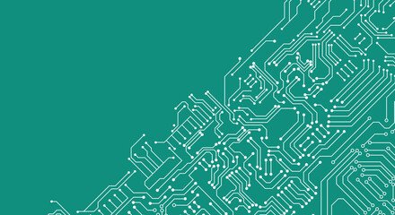 Poster - futuristic network circuit with connection path lines network in green background banner template.