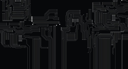 Poster - illustration of a digital circuit board that is ideal as a background. white lines and dots on black