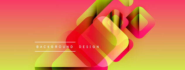 Fototapete - Abstract geometric shapes overlap, creating vibrant gradient background. Red, yellow hues dominate design, modern aesthetic.