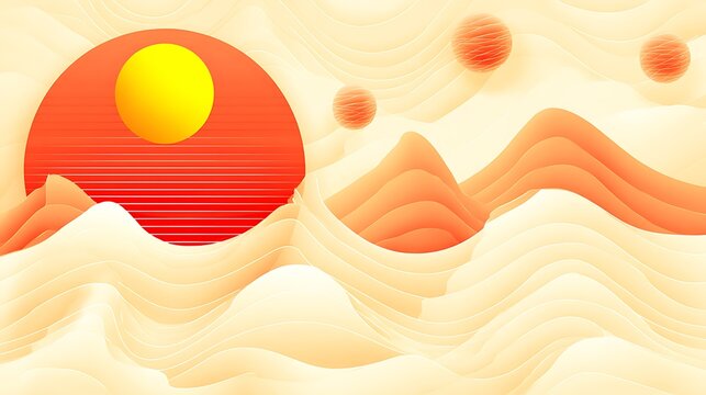 Abstract sunrise over layered desert dunes