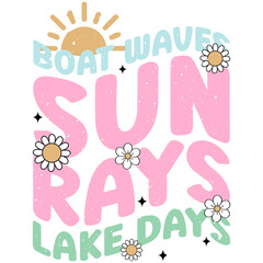 Naklejka na meble Boat Waves Sun Rays Lake Days PNG | Relaxing Summer Vacation Sublimation Design