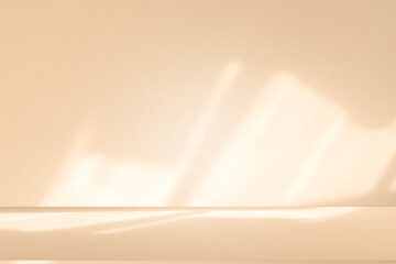 Poster - Wall interior background, studio and backdrops show products. with leaf shadow from window color beige and white. background for text insertion and presentation of product	