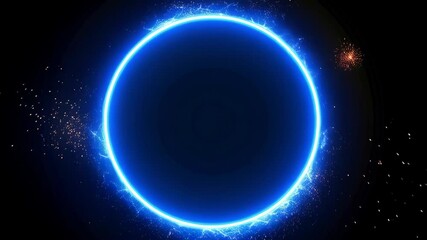 Poster - Abstract dark background with glowing blue circle, light sparkles, and energy waves creating a futuristic and modern design.