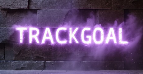 Poster - Bright purple neon sign displays TRACKGOAL against dark stone wall. Smoke adds dramatic effect, creating modern aesthetic.